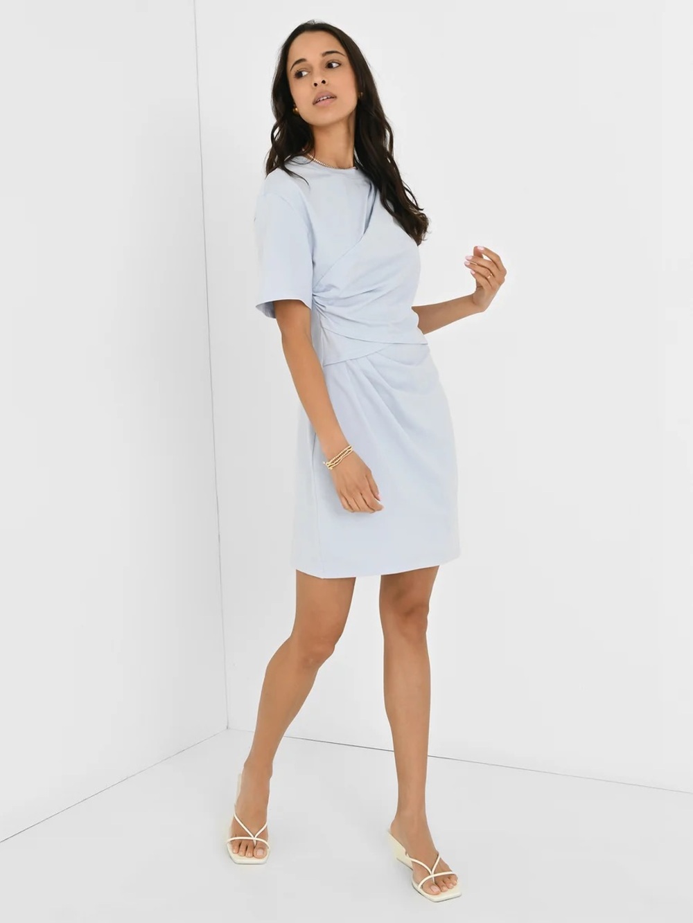 Simkhai Zeus Draped Short Sleeve T-shirt Dress in Blue Haze Size Small